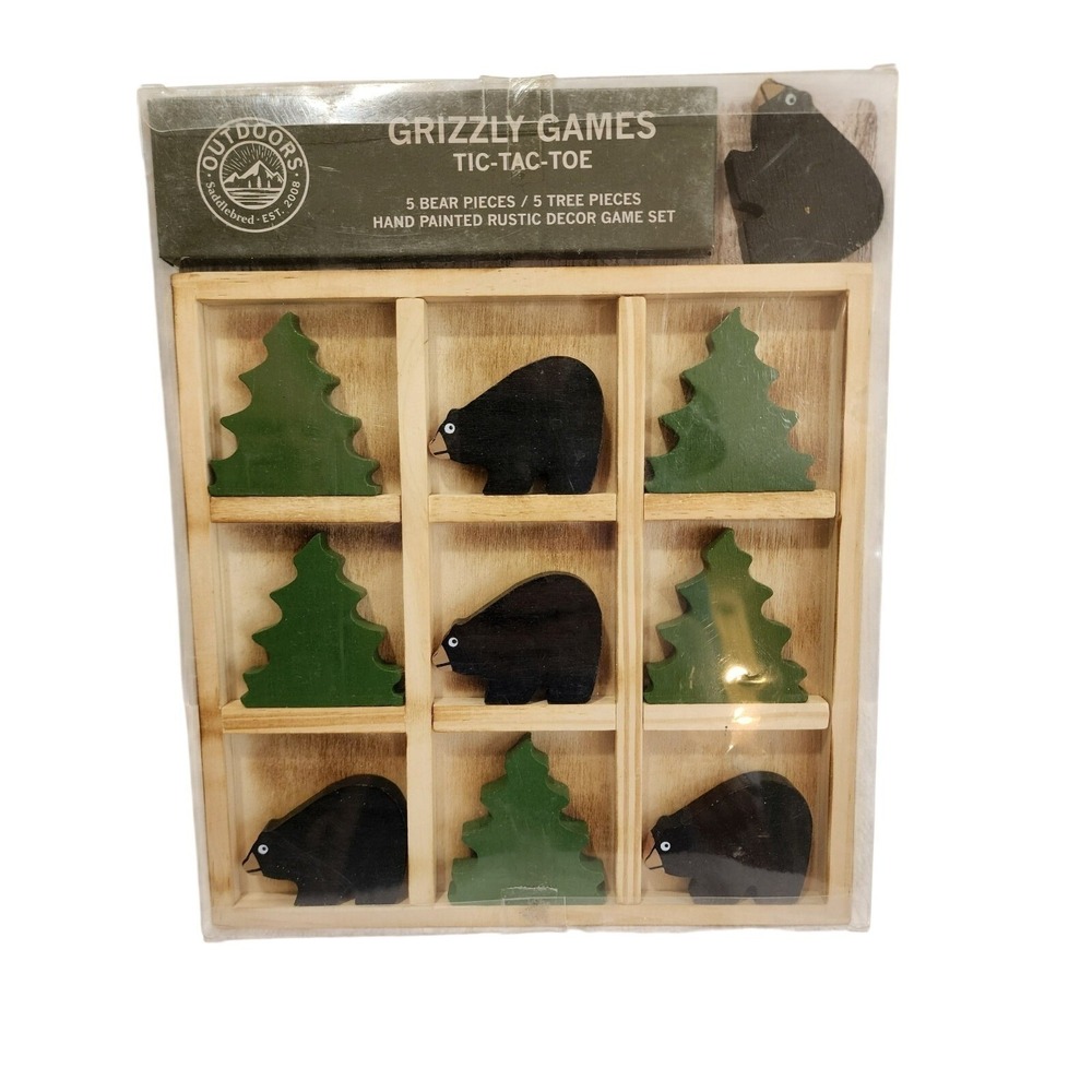 Outdoors Grizzly Games Wooden Tic Tac Toe Bear Tree Rustic Cabin Lodge Decor